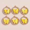 6er-Set goldene Schmetterlingsanhänger mit Kristallen für DIY-Schmuckherstellung - Gelb