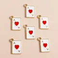 Lot de 6 pendentifs as de cœur en alliage doré et émail blanc pour bijoux DIY - Style As de Cœur (Rouge)
