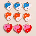 Enamel heart charms with yin yang patterns in blue, orange and pink color assortment - Multicolor Heart Tai Chi