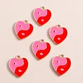 Detailed view of pink and red heart-shaped Yin Yang enamel alloy pendants for DIY jewelry - Rose Red Heart Tai Chi