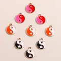 Golden alloy Tai Chi heart pendants in pink, orange, and black for DIY jewelry making - Mixed Color Round Tai Chi