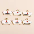 Macro shot of 6 pieces nursing hat enamel charms for DIY jewelry making and crafts - Nurse Hat Style / White