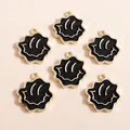 Set di sei ciondoli a fiore con sorriso in smalto nero e oro per creazione gioielli DIY - Nero