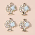 Sparkling Tree of Life pendants with crystal rhinestones and blue flower for DIY jewelry - Gold And Green