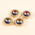 Luxurious round crystal pendants with rainbow facet stones and gold metal borders - Opal-Look Gemstone Style / Green