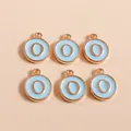 Close-up of sky blue enamel letter O charms with golden alloy plating for DIY crafts - Letter O