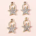 Golden star lock pendant set with sparkling rhinestones for DIY jewelry making - Gold