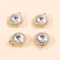 Set of four luxury round crystal pendants with gold plating and sunflower halo design - White