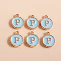 Detail of light blue enamel round P letter charms with rose gold plating for DIY crafts - Letter P