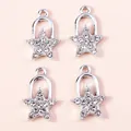 Sparkling star-shaped pendants with white rhinestones and silver alloy for DIY jewelry - Silver