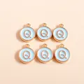 Detail of round light blue enamel letter Q charms with rose gold plated finish - Letter Q