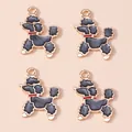 Cute black enamel poodle dog charms in gold-plated alloy for DIY jewelry making - Black