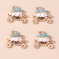 Golden cartoon pumpkin carriage charms with blue enamel finish for DIY jewelry making - Blue