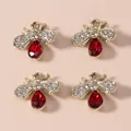 Golden dragonfly pendants with red crystals and small diamonds for jewelry making - Red