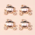 Golden pumpkin carriage charms with black and white enamel for DIY jewelry making - Black