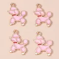 Pink enamel poodle dog charms with gold plating for DIY jewelry making set of four - Pink