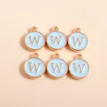 Detail of blue enamel round letter W charms with gold finish for DIY jewelry - Letter W