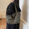 Olive green houndstooth large tote bag with zipper pocket and wide shoulder strap - 46*15*29 / Green