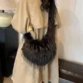 Faux fur black heart-shaped tote bag with large capacity and fluffy texture - 35*2*17 / Black