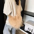 Chic apricot plush heart tote bag with long faux fur texture and casual shoulder strap - 35*2*17 / Khaki