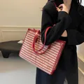 Borsa tote pied-de-poule rossa per sposa con doppi manici e dettagli in pelle - 36*17*29 / Houndstooth