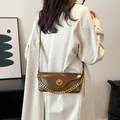 Bolso de hombro de cuero marrón oscuro retro con cadena dorada y hebilla metal - Marrón