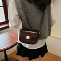 Retro wine red crocodile pattern saddle bag with golden metal buckle for crossbody wear - No Pendant / 20x6x14cm / Brown