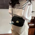 Black crocodile embossed saddle bag with gold buckle and cute rocking horse charm - With Charm / 20x6x14cm / Black
