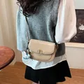Beige faux crocodile leather saddle bag with gold buckle and cute horse charm - With Charm / 20x6x14cm / Apricot