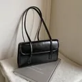 Bolso grande negro para el hombro en cuero sintético brillante con textura vintage - Sin colgante / Negro