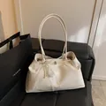 Creamy white large tote bag with lace bow and pearl pendant on soft leather - With Pendant / White