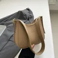 Chic beige lychee textured crescent bucket bag with adjustable wide shoulder strap - 24x7x20.5cm / Khaki
