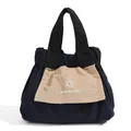 Mini navy canvas handbag with black handles and khaki front pocket detail - Dark Blue