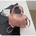 Pink retro bowling handbag with embossed letters and adjustable shoulder strap - No Pendant / Pink