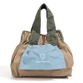 Mini tote bag in brown canvas with green handles and a light blue front pocket - Khaki