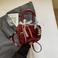 Mini dark red bowling bag with checkered bow and silver bear charm detail - With Pendant / Red