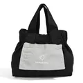 Mini borsa a mano in tela nera e grigia con logo del sole e tasca esterna per uso casual - Nero