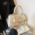Chic cream-colored square handbag with silver buckle and striped silk scarf detail - 22x8x13cm / Khaki With Rabbit Pendant