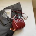 Deep red glossy bowling bag with decorative ribbons and detachable shoulder strap - No Pendant / Red