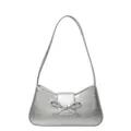 Bolso de hombro plateado metalizado plisado con lazo elegante y correa fija - Plateado