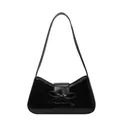 Bolso bajo el brazo negro brillante con textura plisada y lazo decorativo mujer - Negro