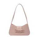 Elegante bolso baguette de cuero rosa claro para mujer con lazo decorativo y correa - Rosa