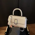 Minimalist cream white square handbag in smooth faux leather with silver buckle detail - 22x8x13cm / White