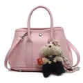 Pink lychee pattern tote bucket bag with plush bear charm and crossbody strap - Pink + Bear Charm