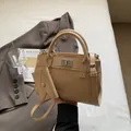 Khaki PU leather tote bag with silver twist lock and matching mini envelope pouch - Khaki