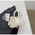 Chic beige lychee textured bucket bag with handles and adjustable shoulder strap - Off-white Without Pendant