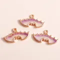 Glittering purple gradient bat wing pendants with gold alloy frame for Halloween jewelry - Purple