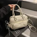 Borsa a cuscino bianco crema con fiocchi 3D, manico e tracolla da donna - Bianco Sporco