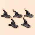 Set van 5 zwarte en gouden emaille toenaarshoed bedeltjes Wizard In Training voor DIY sieraden - Zwart