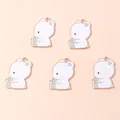 Cartoon enamel white bear charms holding bubble tea for DIY jewelry making 10pcs pack - Lake Blue